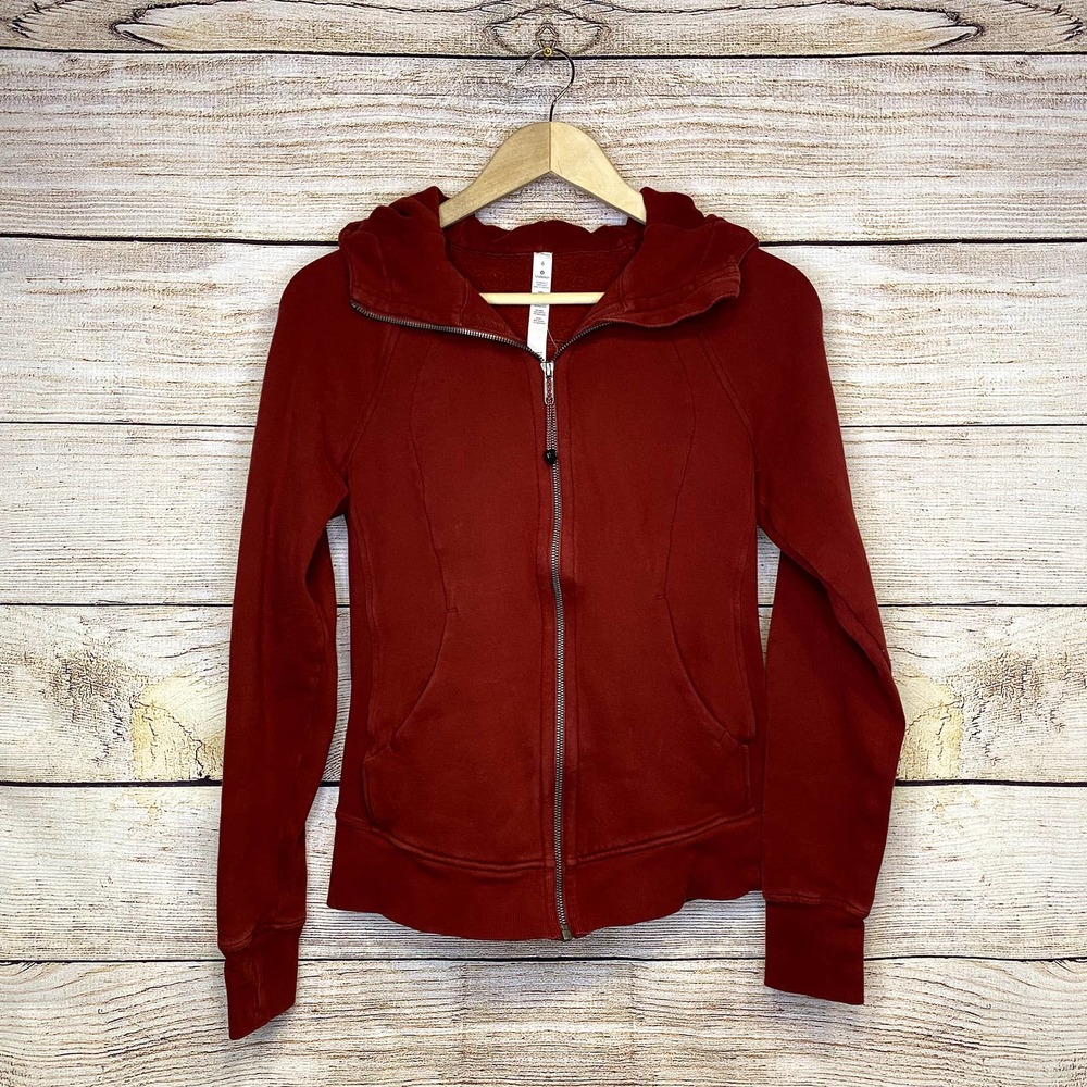 Lululemon Athletica Scuba Hoodie Dark Sport Red Sz 6 EUC Gym Wear Workout